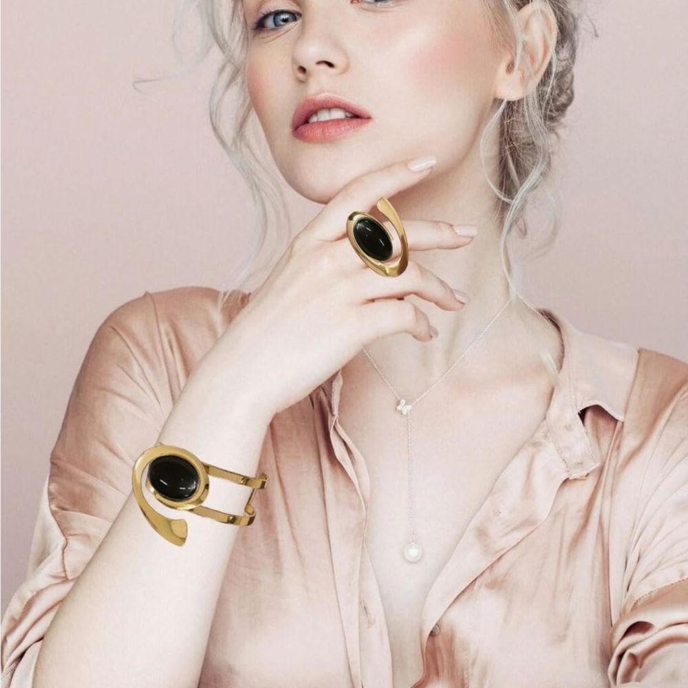 Gold and Black Ring Set